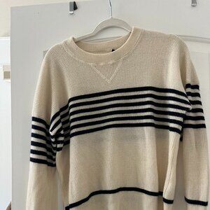 Madewell Striped 100% Cashmere Sweater, Blue and White Striped, Size M